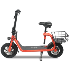 Commuter Electric Scooter for Adults - Foldable Scooter with Seat & Carry Basket (Red)